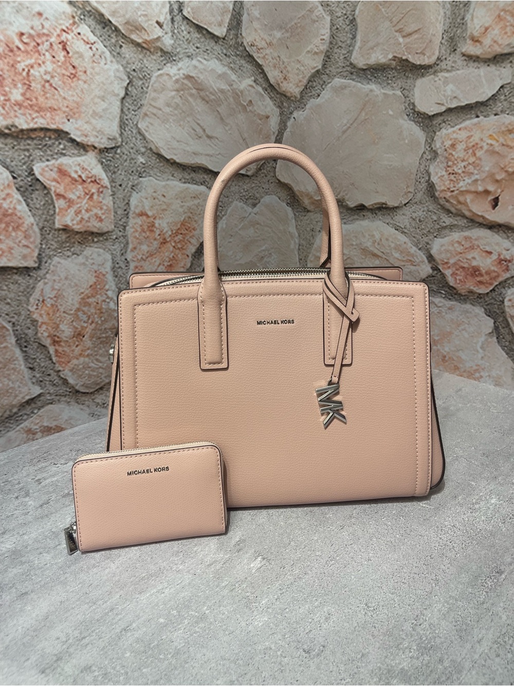 Michael Kors Laila Medium Leather Satchel & Matching Wallet Smoky Rose Pink
